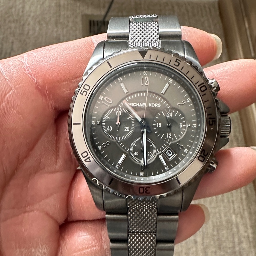 Michael Kors Silver and Black Chronograph Watch